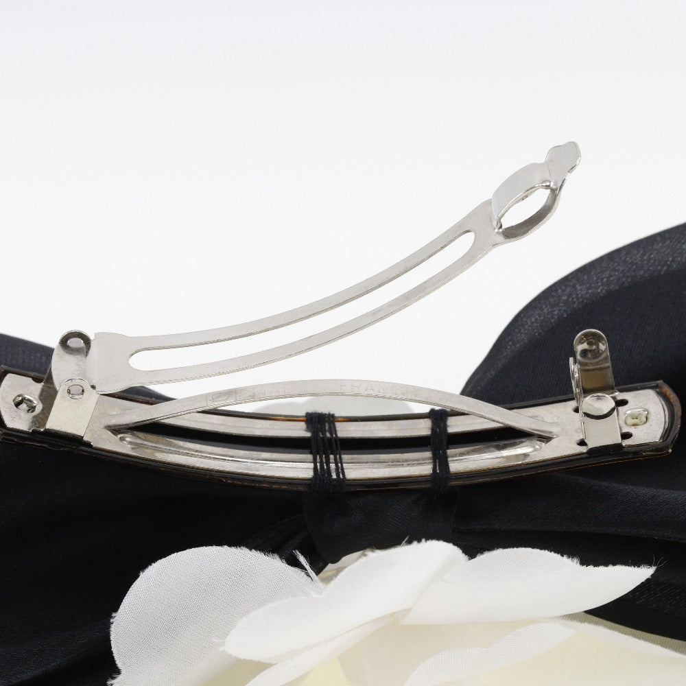 CHANEL Valletta Satin, Textile Black / white camellia ribbon Women Used Authentic
