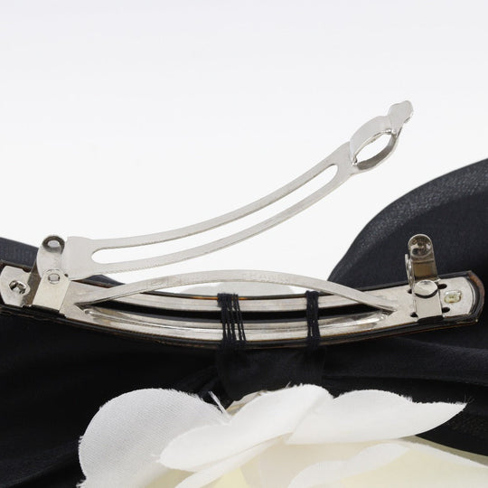 CHANEL Valletta Satin, Textile Black / white camellia ribbon Women Used Authentic