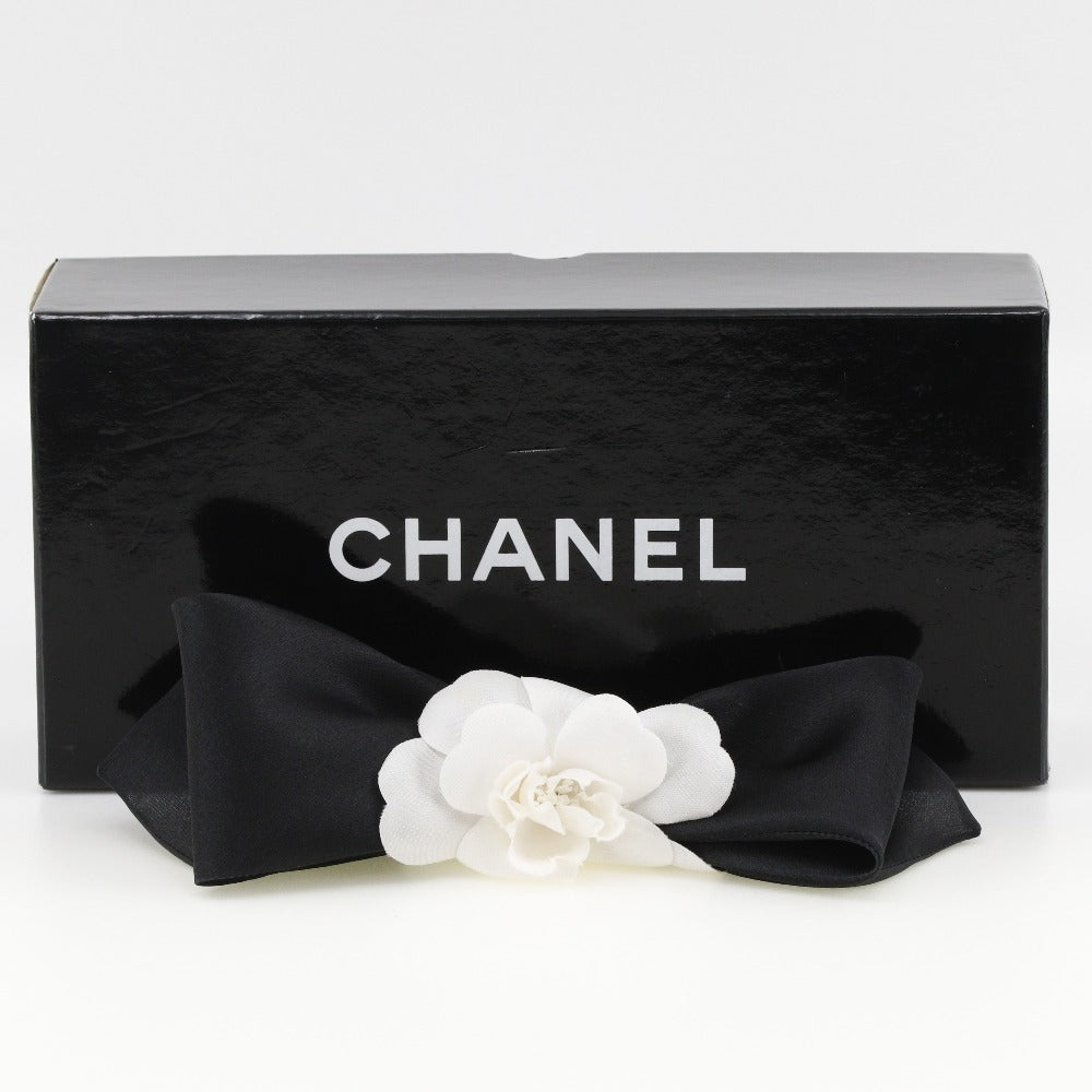 CHANEL Valletta Satin, Textile Black / white camellia ribbon Women Used Authentic