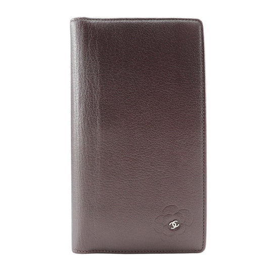CHANEL Long Wallet Purse leather Metallic purple Camellia COCO Mark Women Used Authentic