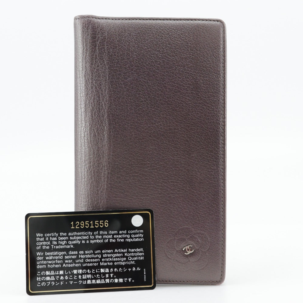 CHANEL Long Wallet Purse leather Metallic purple Camellia COCO Mark Women Used Authentic