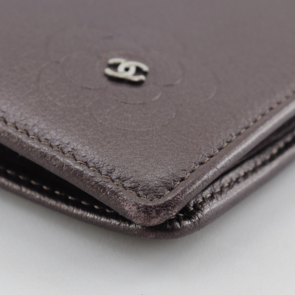 CHANEL Long Wallet Purse leather Metallic purple Camellia COCO Mark Women Used Authentic