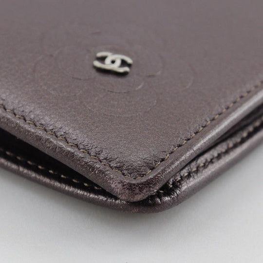 CHANEL Long Wallet Purse leather Metallic purple Camellia COCO Mark Women Used Authentic