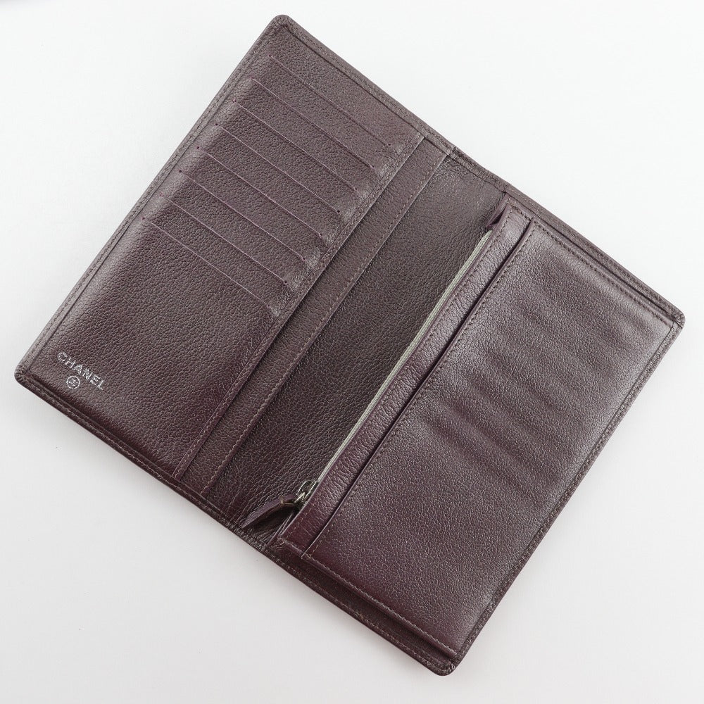 CHANEL Long Wallet Purse leather Metallic purple Camellia COCO Mark Women Used Authentic