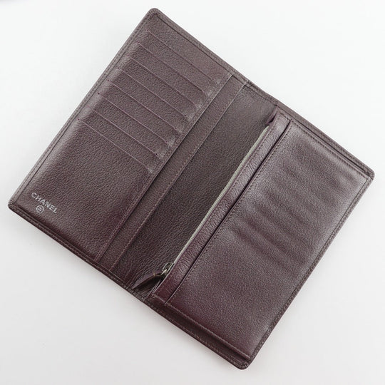 CHANEL Long Wallet Purse leather Metallic purple Camellia COCO Mark Women Used Authentic