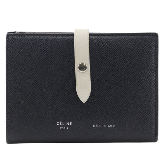 CELINE Bifold Wallet Calfskin Black / beige Medium strap Women Used Authentic