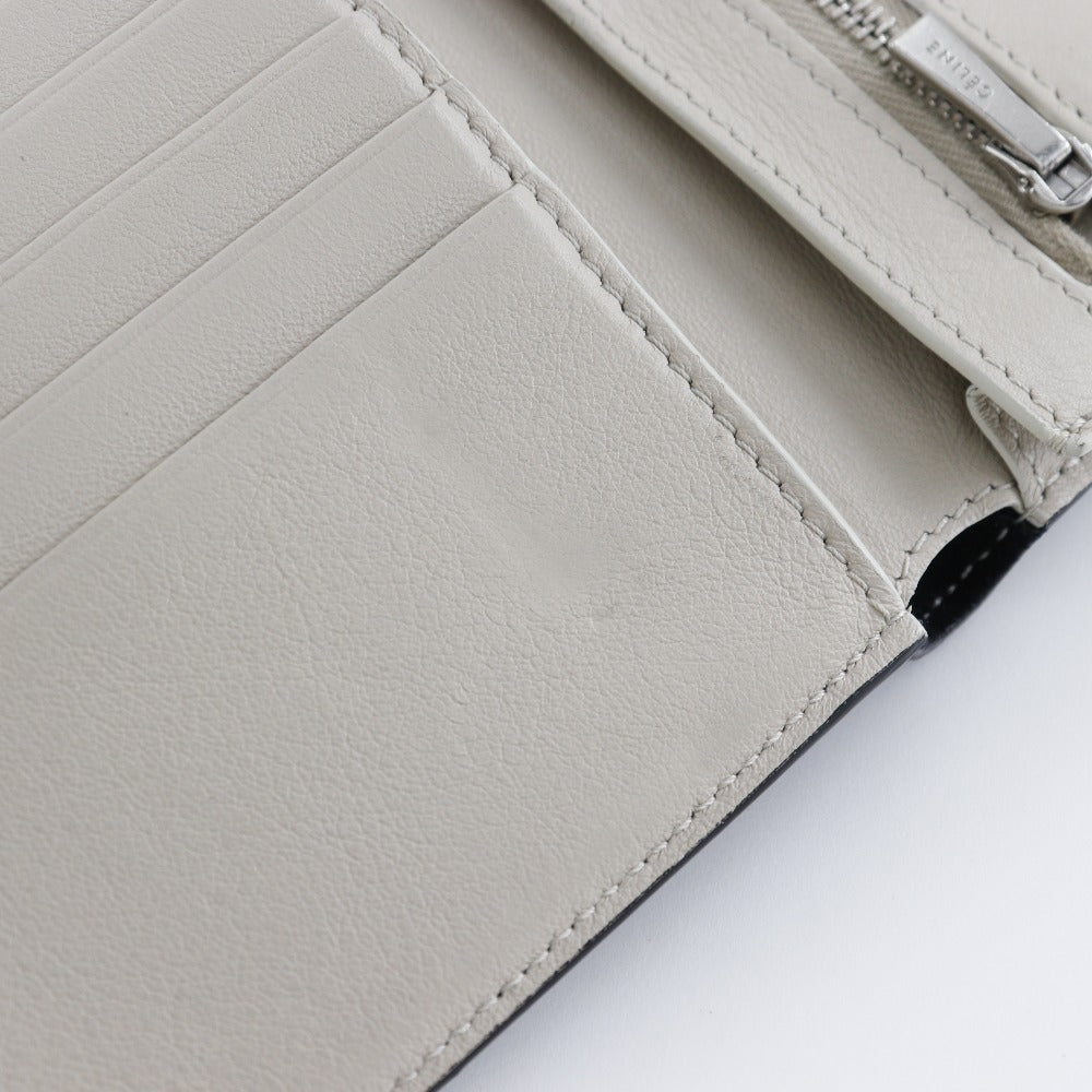 CELINE Bifold Wallet Calfskin Black / beige Medium strap Women Used Authentic