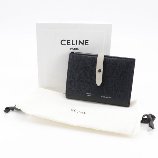 CELINE Bifold Wallet Calfskin Black / beige Medium strap Women Used Authentic