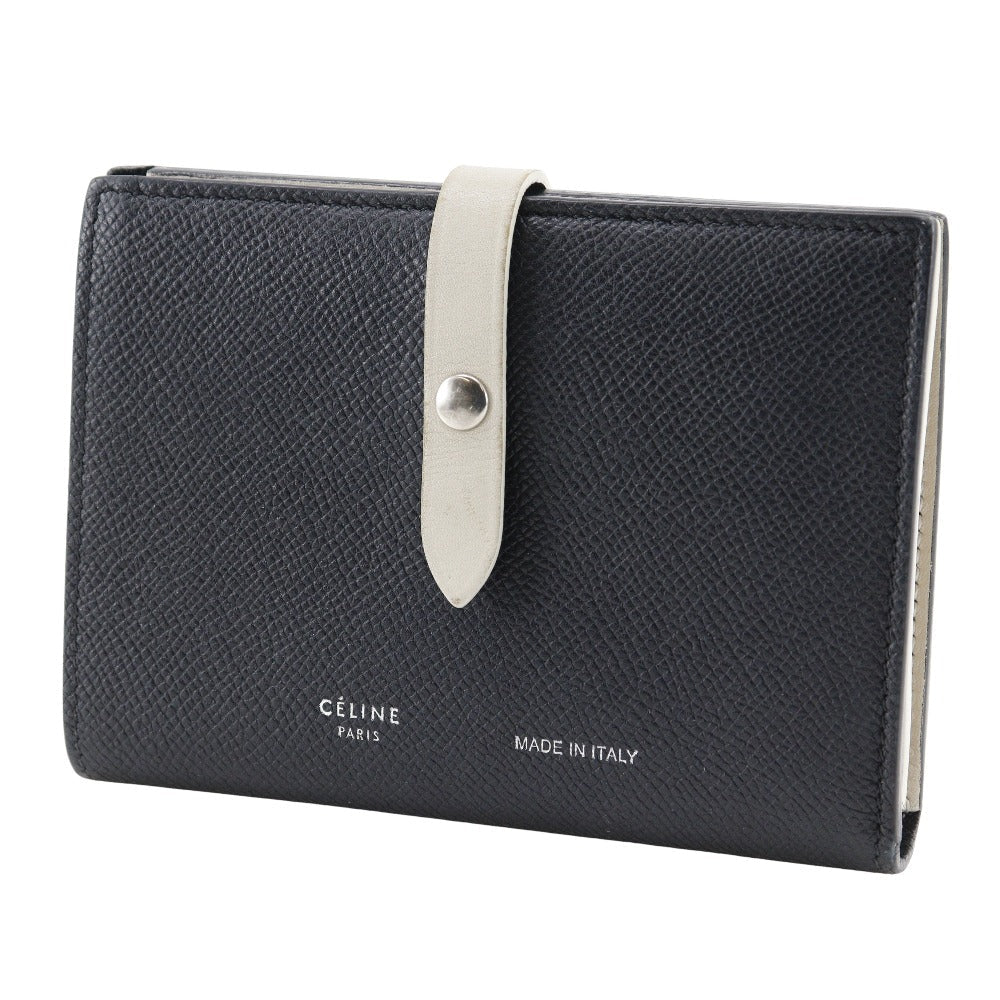 CELINE Bifold Wallet Calfskin Black / beige Medium strap Women Used Authentic