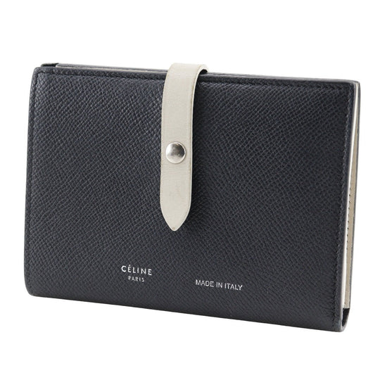 CELINE Bifold Wallet Calfskin Black / beige Medium strap Women Used Authentic