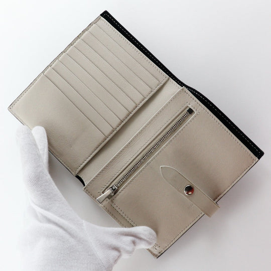 CELINE Bifold Wallet Calfskin Black / beige Medium strap Women Used Authentic