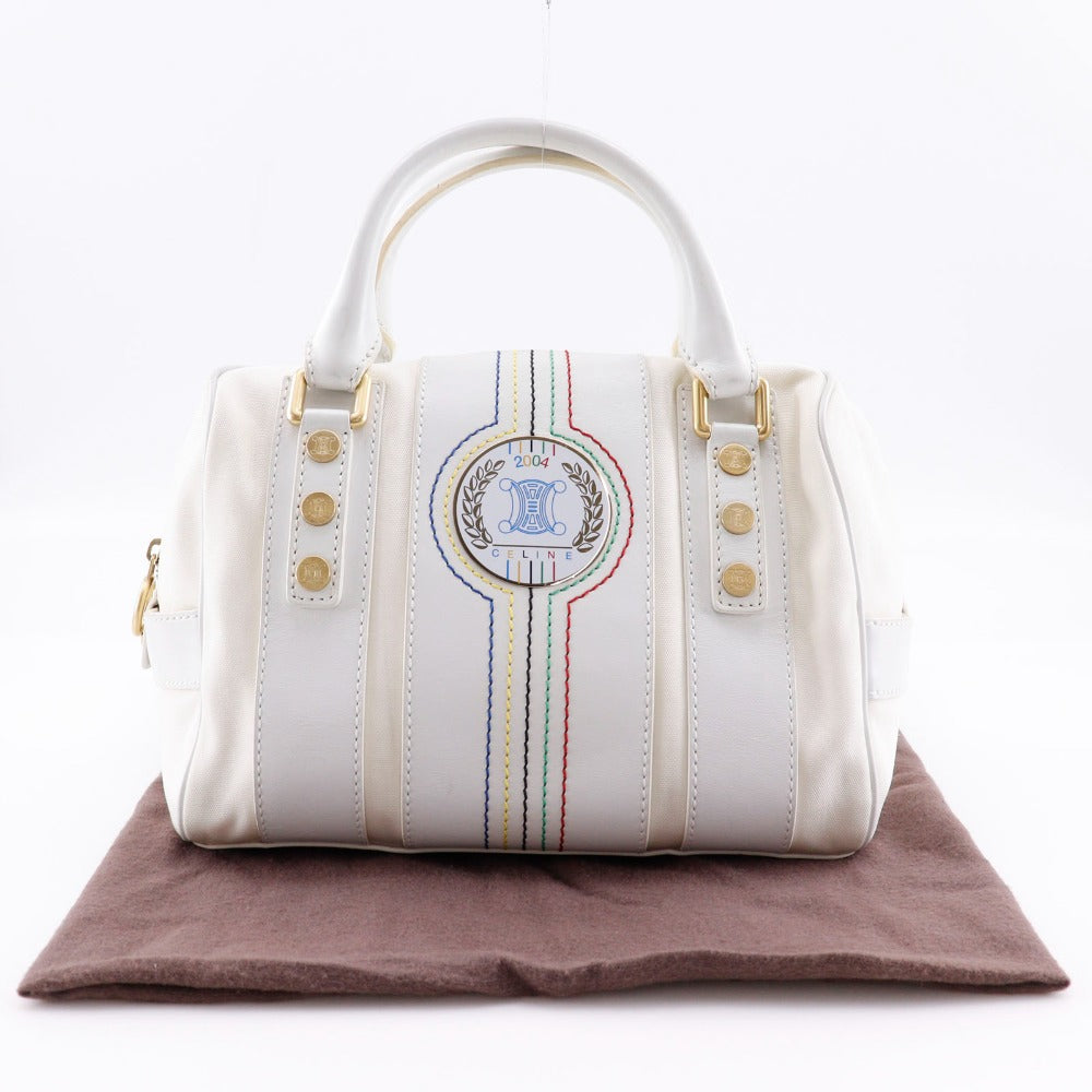 CELINE Handbag Nylon canvas, leather White 2004 Athens Olympics Limited Mini Boston Women Used Authentic