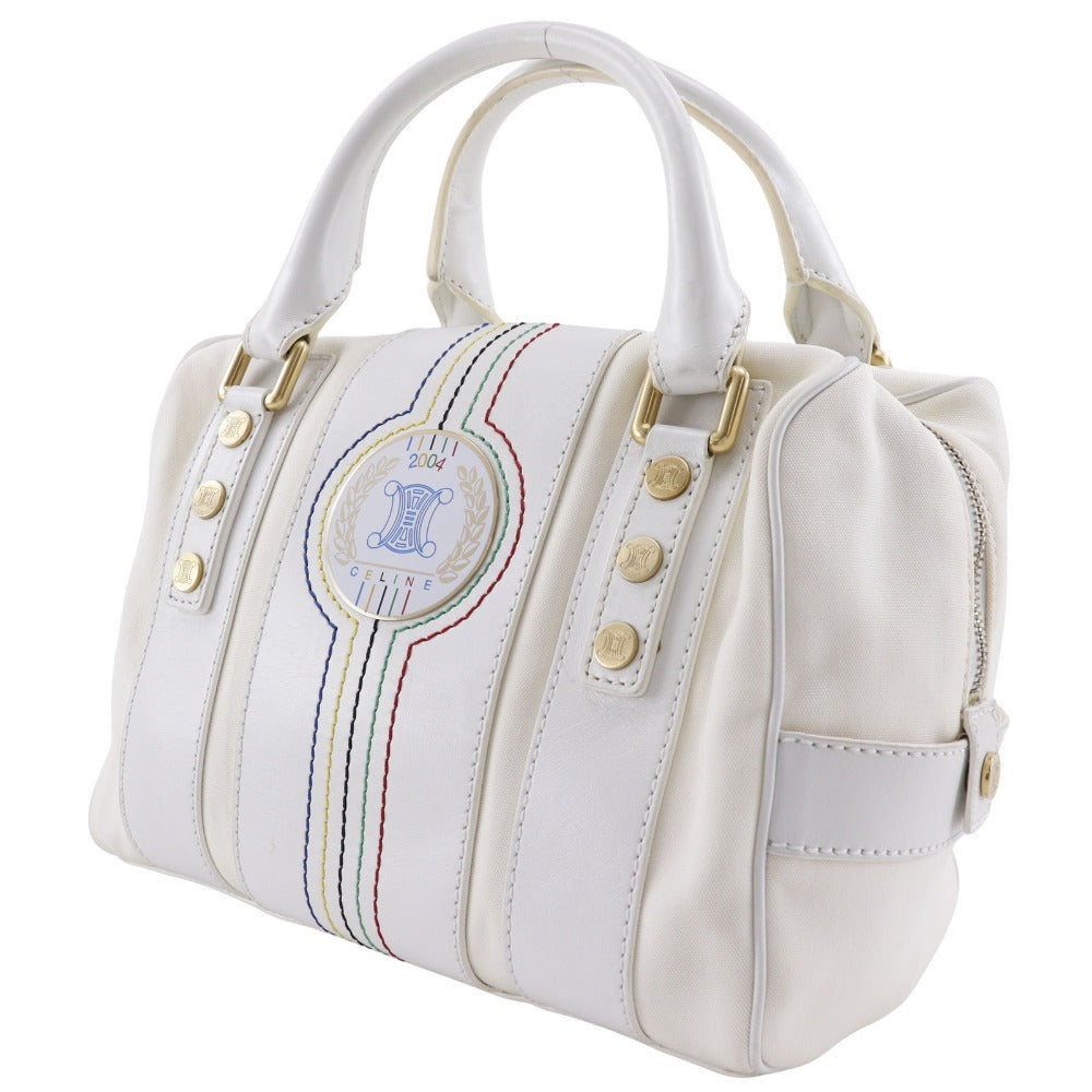 CELINE Handbag Nylon canvas, leather White 2004 Athens Olympics Limited Mini Boston Women Used Authentic