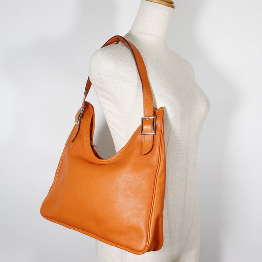 HERMES Shoulder Bag leather Orange one belt Masai Cut 32 Women Used Authentic