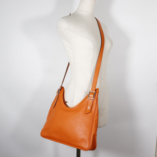 HERMES Shoulder Bag leather Orange one belt Masai Cut 32 Women Used Authentic