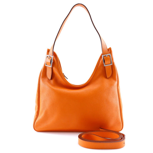HERMES Shoulder Bag leather Orange one belt Masai Cut 32 Women Used Authentic