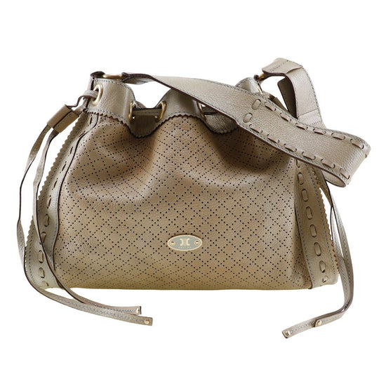 CELINE Shoulder Bag Calfskin beige punching purse Women Used Authentic