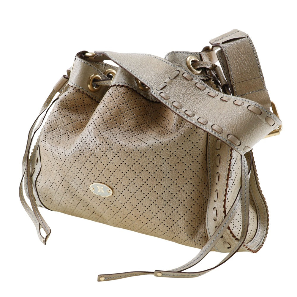 CELINE Shoulder Bag Calfskin beige punching purse Women Used Authentic
