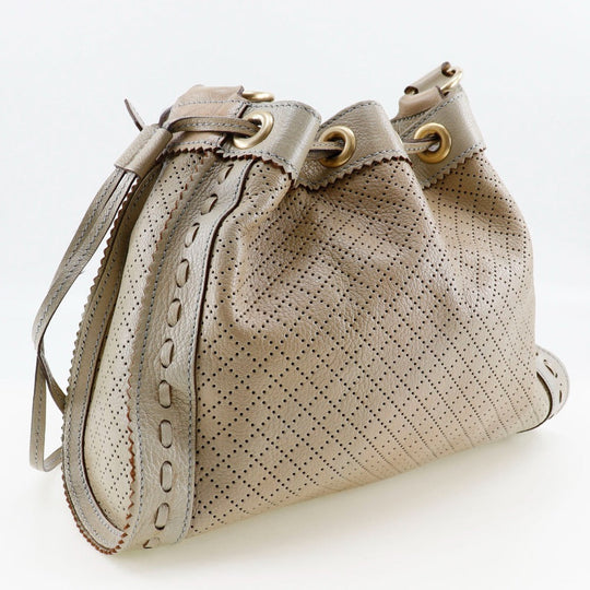 CELINE Shoulder Bag Calfskin beige punching purse Women Used Authentic