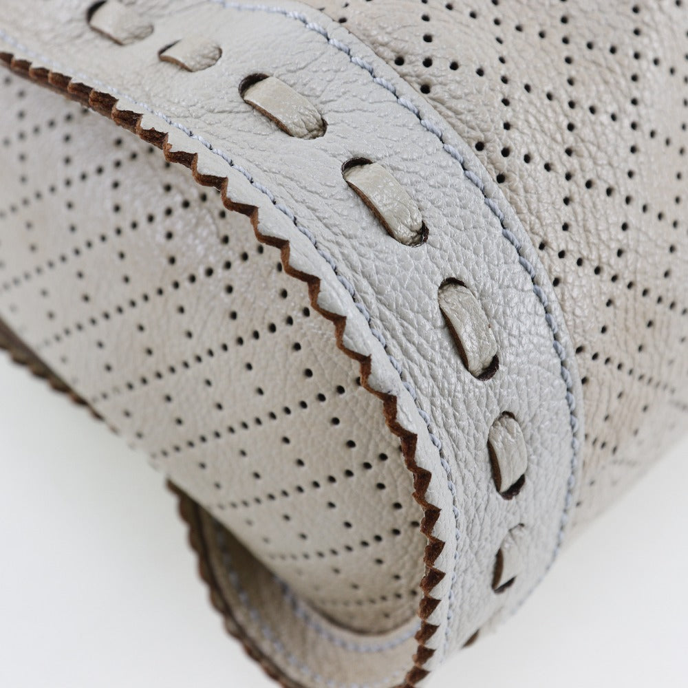 CELINE Shoulder Bag Calfskin beige punching purse Women Used Authentic