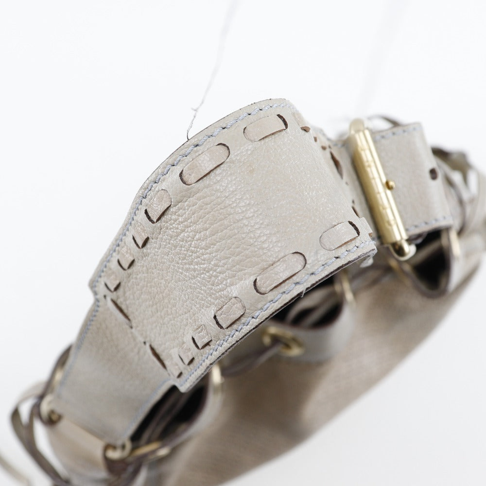 CELINE Shoulder Bag Calfskin beige punching purse Women Used Authentic