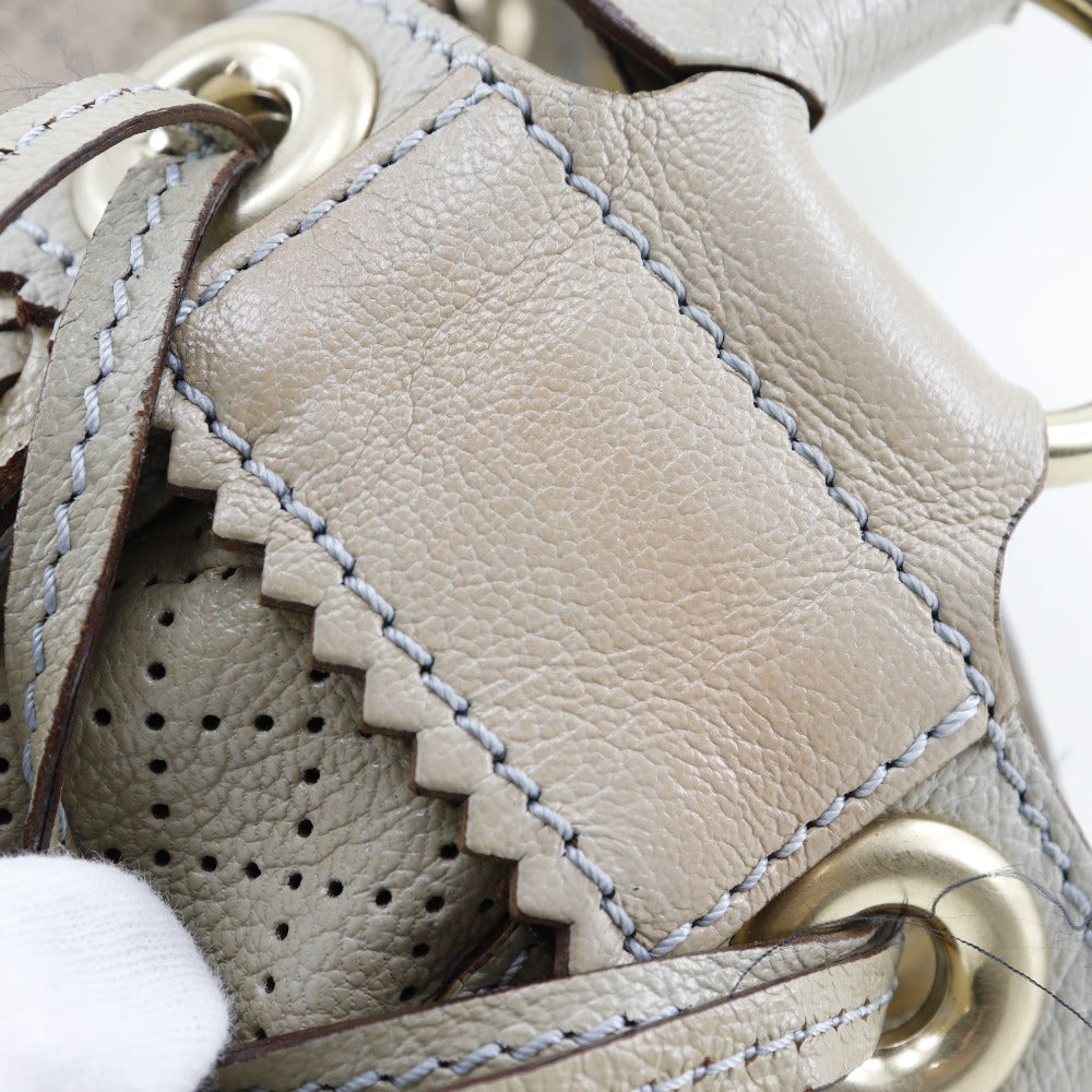 CELINE Shoulder Bag Calfskin beige punching purse Women Used Authentic
