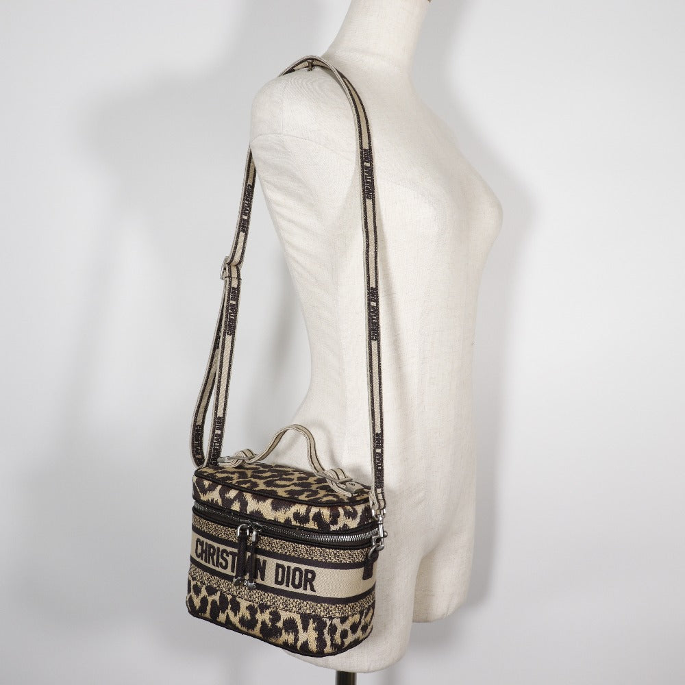 Christian Dior Handbag canvas beige Leopard 2WAYShoulder Vanity Women Used Authentic