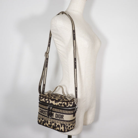 Christian Dior Handbag canvas beige Leopard 2WAYShoulder Vanity Women Used Authentic