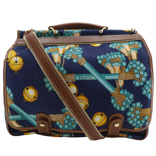 LOEWE Shoulder Bag canvas Navy blue vintage COLECCION JEREZ Collection line Women Used Authentic