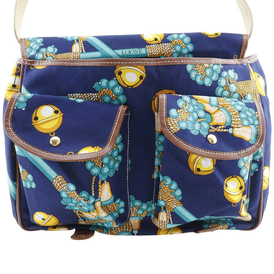 LOEWE Shoulder Bag canvas Navy blue vintage COLECCION JEREZ Collection line Women Used Authentic