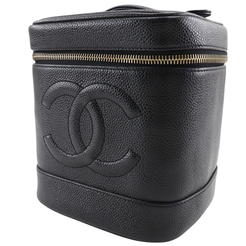 CHANEL Pouch A01998 Caviar skin black Handbag COCO Mark Vanity Women Used Authentic