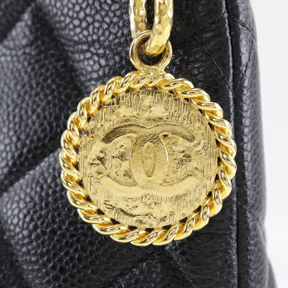 CHANEL Tote Bag A01804 Caviar skin black COCO Mark Replica Tote Women Used Authentic