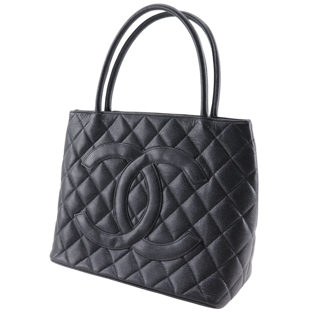CHANEL Tote Bag A01804 Caviar skin black COCO Mark Replica Tote Women Used Authentic
