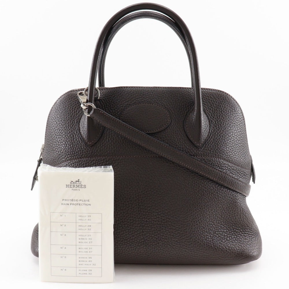 HERMES Handbag Taurillon Clemence Dark brown Bored 31 Women Used Authentic