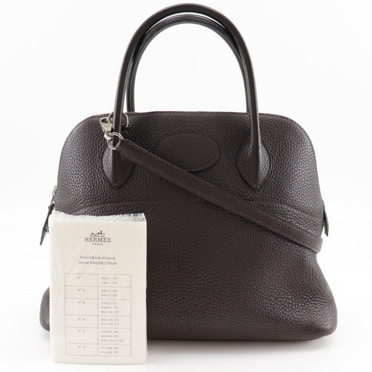 HERMES Handbag Taurillon Clemence Dark brown Bored 31 Women Used Authentic