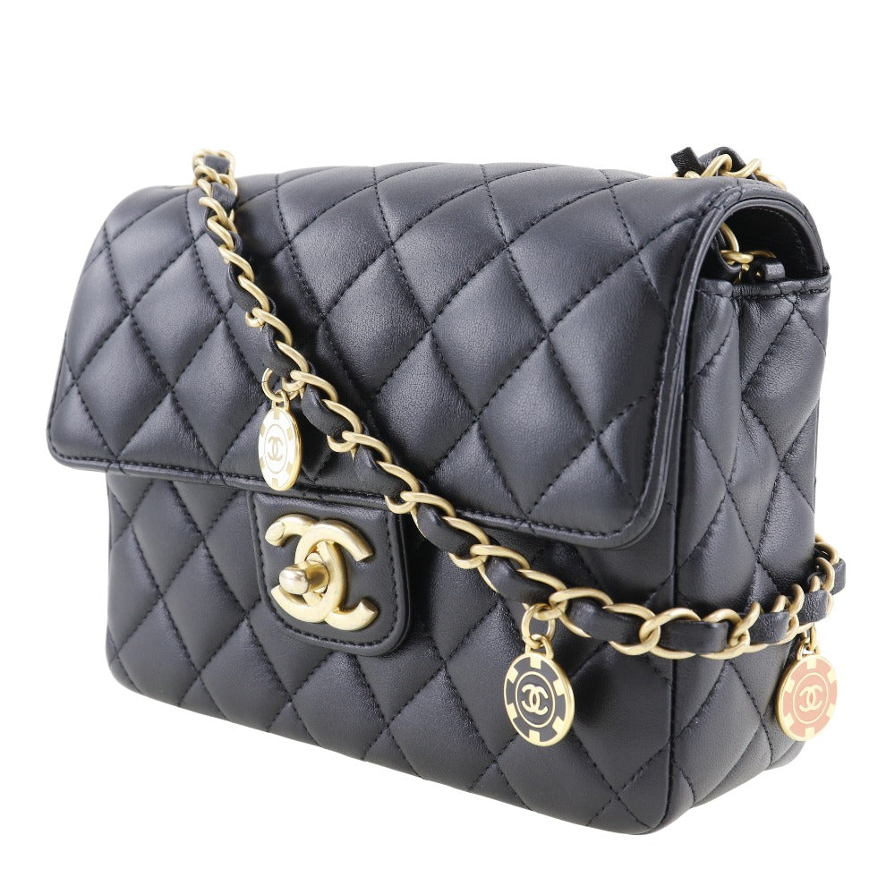 CHANEL Shoulder Bag Calfskin black COCO Mark charm ChainShoulder Matrasse Women Used Authentic