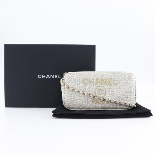 CHANEL Shoulder Bag A84415 tweed White 2-way clutch Deauville ChainShoulder Women Used Authentic