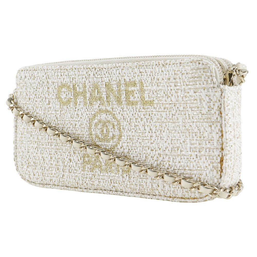 CHANEL Shoulder Bag A84415 tweed White 2-way clutch Deauville ChainShoulder Women Used Authentic