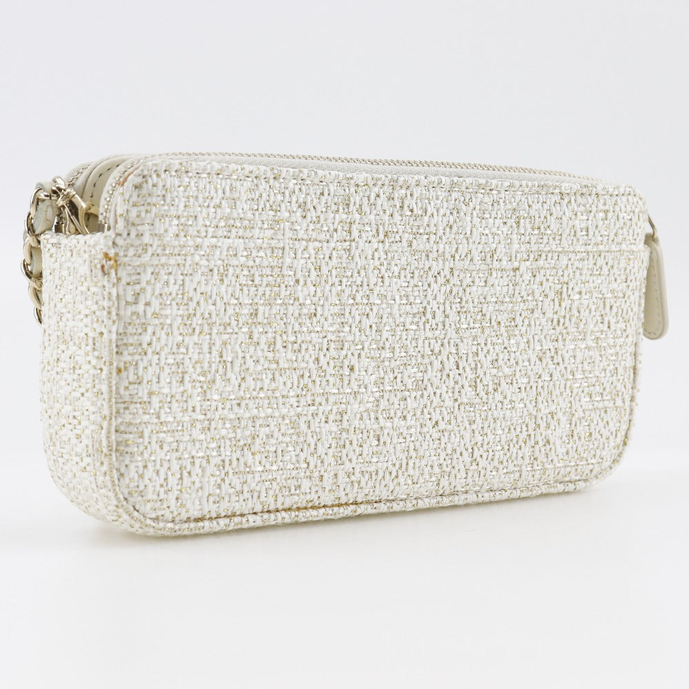 CHANEL Shoulder Bag A84415 tweed White 2-way clutch Deauville ChainShoulder Women Used Authentic