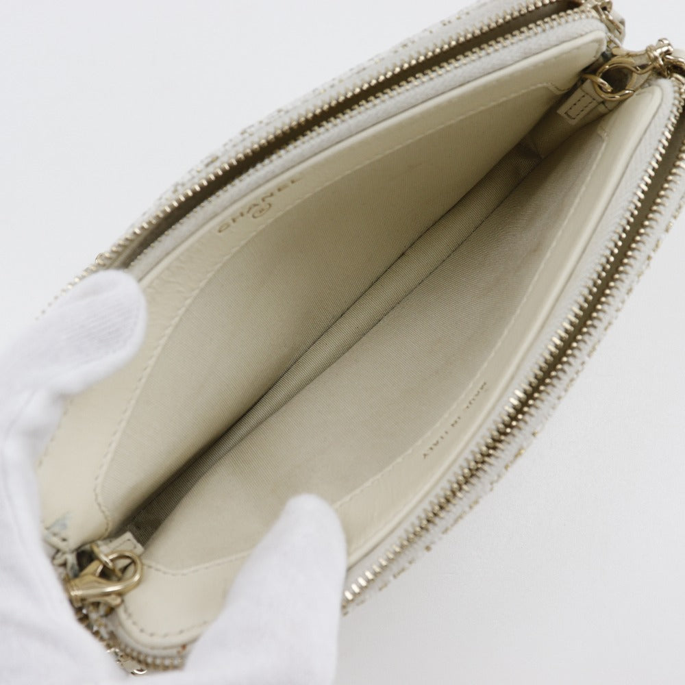CHANEL Shoulder Bag A84415 tweed White 2-way clutch Deauville ChainShoulder Women Used Authentic