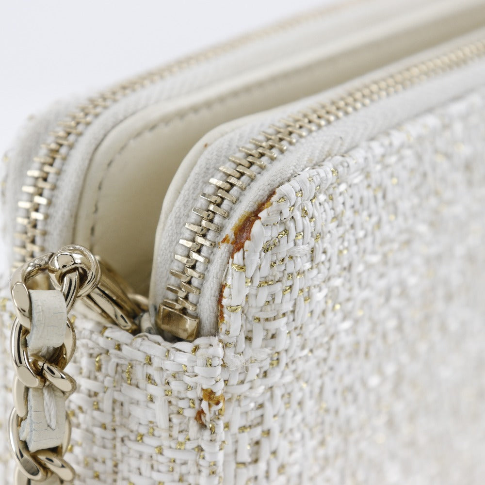 CHANEL Shoulder Bag A84415 tweed White 2-way clutch Deauville ChainShoulder Women Used Authentic