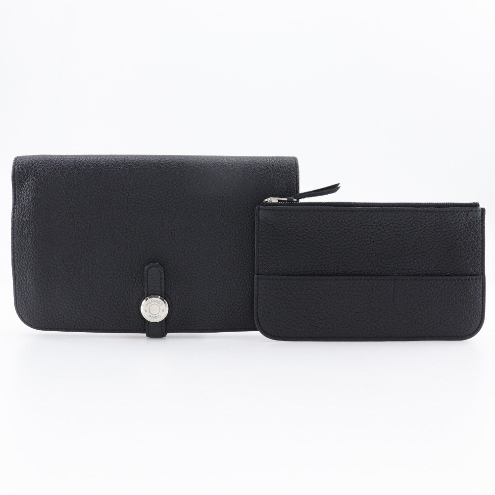 HERMES Long Wallet Purse Togo black Dogon GM unisex(Unisex) Used Authentic