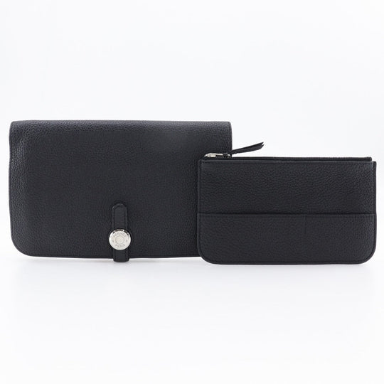 HERMES Long Wallet Purse Togo black Dogon GM unisex(Unisex) Used Authentic