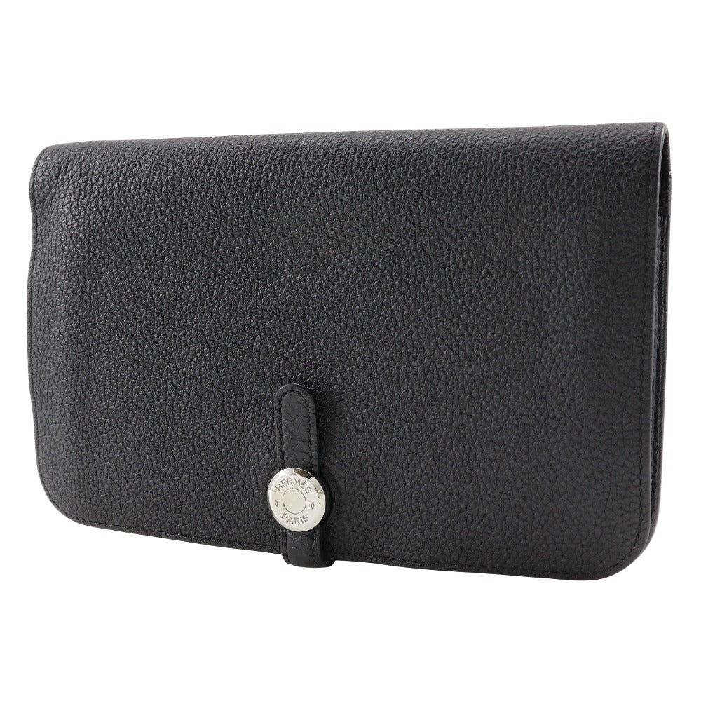 HERMES Long Wallet Purse Togo black Dogon GM unisex(Unisex) Used Authentic