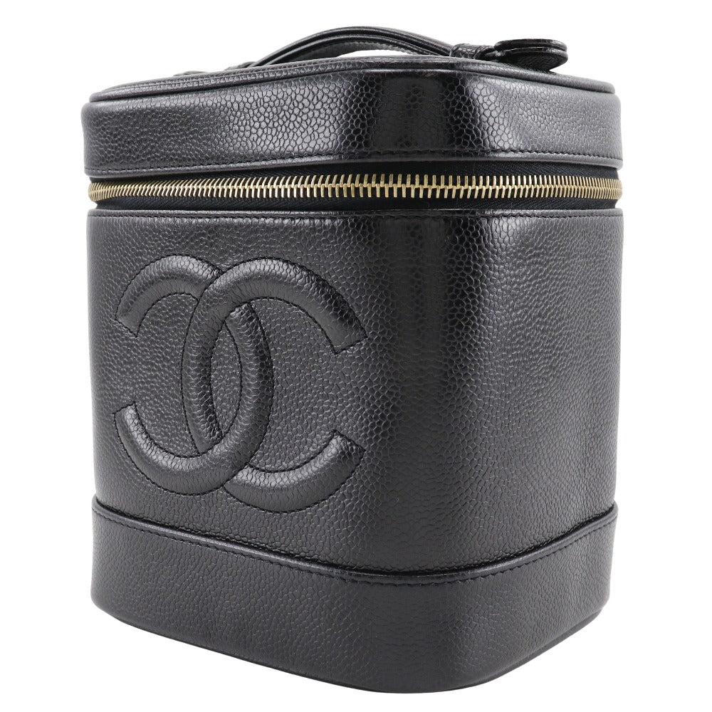 CHANEL Pouch A01998 Caviar skin black Handbag Vanity Women Used Authentic
