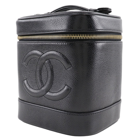 CHANEL Pouch A01998 Caviar skin black Handbag Vanity Women Used Authentic