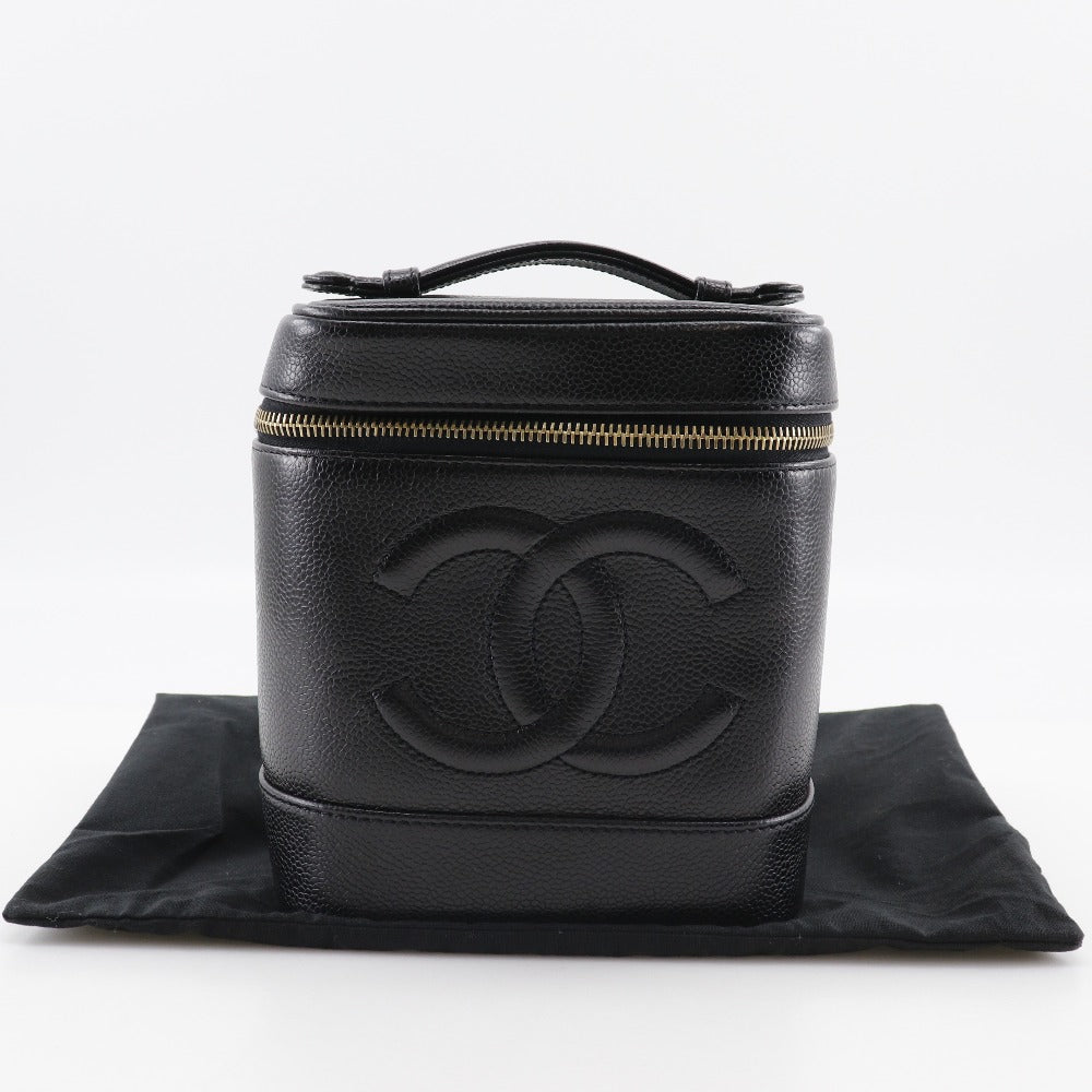 CHANEL Pouch A01998 Caviar skin black Handbag Vanity Women Used Authentic