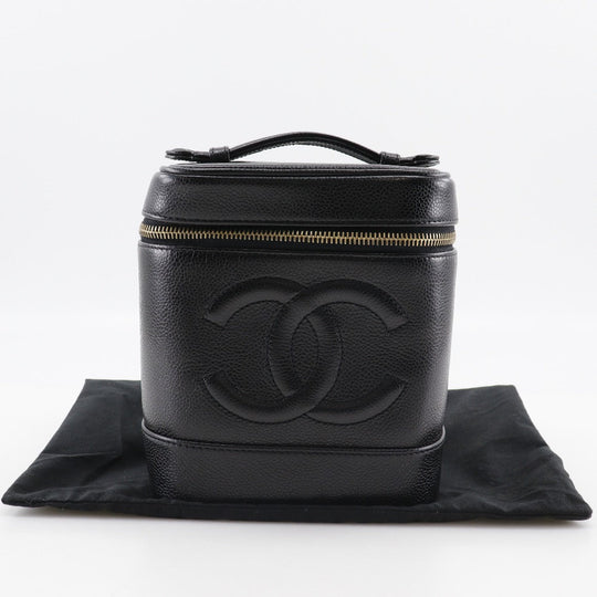 CHANEL Pouch A01998 Caviar skin black Handbag Vanity Women Used Authentic