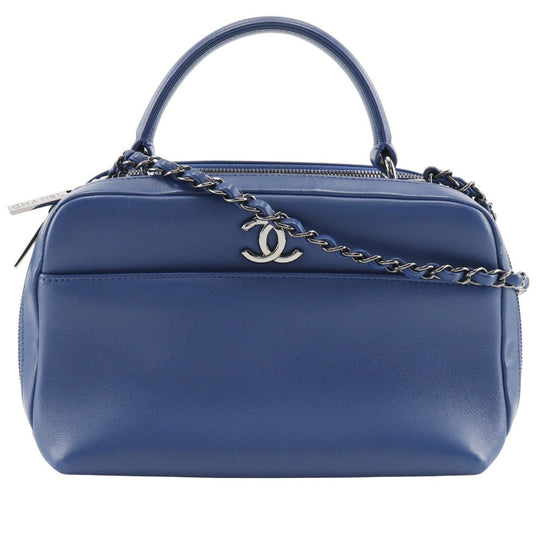 CHANEL Handbag Calfskin Blue 2WAYShoulder Trendy Bowling Bag Women Used Authentic