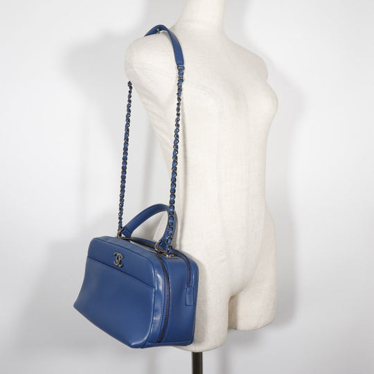 CHANEL Handbag Calfskin Blue 2WAYShoulder Trendy Bowling Bag Women Used Authentic